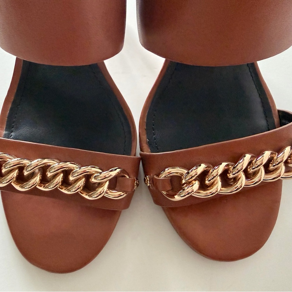 Coach Brown Sandals with Gold Chain Accent - Picture 6 of 11